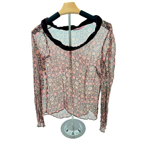 Gianni Bini Sheer Blouse Velvet Collar - Picture 1 of 2